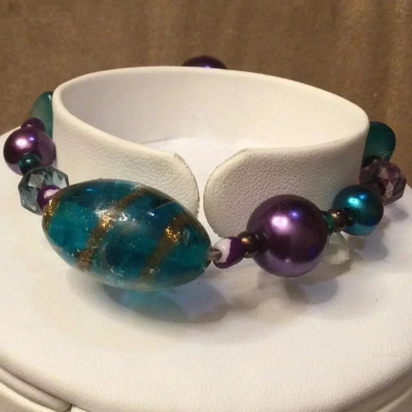 Blue and purple beaded bracelet (set of 2) - Picture 2 of 4
